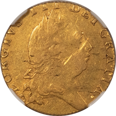 New Certified Coins 1793 GREAT BRITAIN GOLD GUINEA, KM-609 – NGC VF DETAILS, SCRATCHES, .2462 AGW