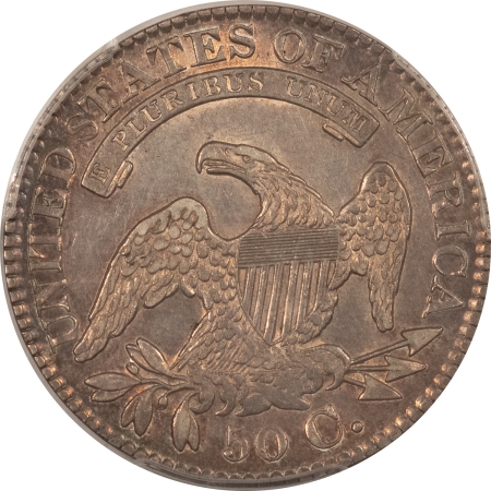 Early Halves 1828 CAPPED BUST HALF DOLLAR, SQ BASE 2, SM 8’S, LG LETTERS PCGS AU-50, PLEASING