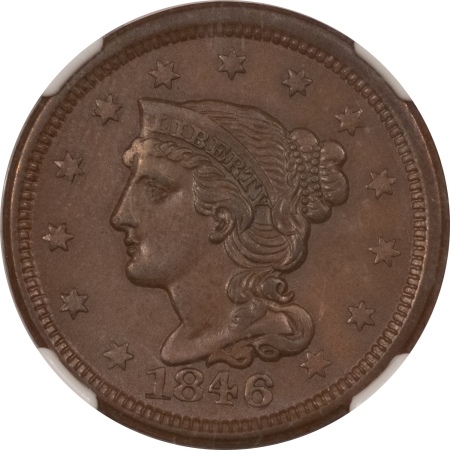 Coronet Head Large Cents 1846 CORONET HEAD LARGE CENT, SMALL DATE N-6, R-1 – NGC MS-62 BN, SMOOTH, CHOICE
