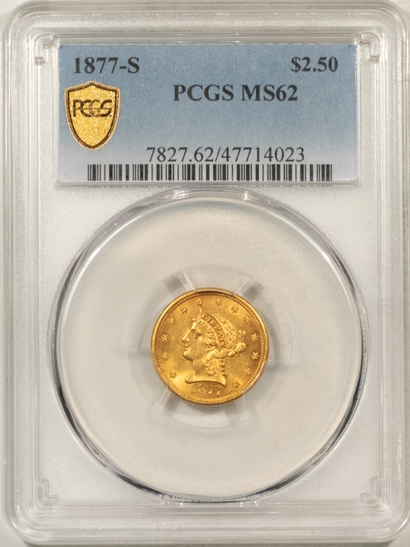 $2.50 1877-S $2.50 LIBERTY GOLD – PCGS MS-62, FRESH & LUSTROUS!