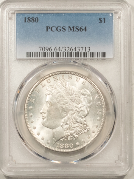 Morgan Dollars 1880 MORGAN DOLLAR – PCGS MS-64, FLASHY WHITE!