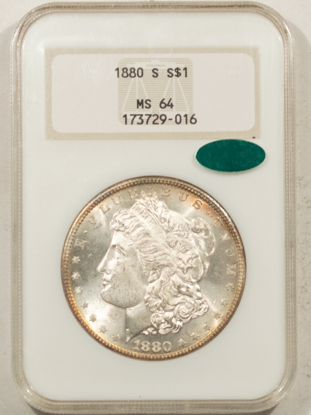 CAC Approved Coins 1880-S MORGAN DOLLAR – NGC MS-64, FATTY, PRETTY, PREMIUM QUALITY & CAC APPROVED!
