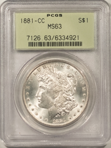 Morgan Dollars 1881-CC MORGAN DOLLAR – PCGS MS-63, PREMIUM QUALITY! OLD GREEN HOLDER!