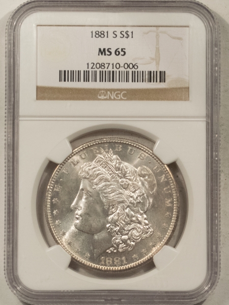 Morgan Dollars 1881-S MORGAN DOLLAR – NGC MS-65, FLASHY WHITE GEM!