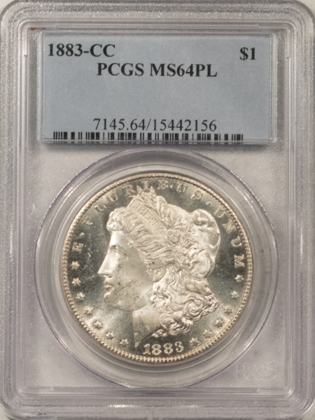 Morgan Dollars 1883-CC MORGAN DOLLAR – PCGS MS-64 PL, PROOFLIKE, CARSON CITY! GREAT LOOK!