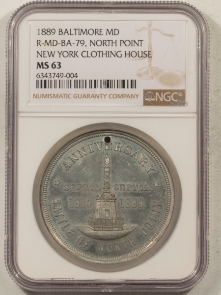 Exonumia 1889 BALTIMORE MD BATTLE OF NORTH POINT, NEW YORK CLOTHING HOUSE MEDAL NGC MS-63