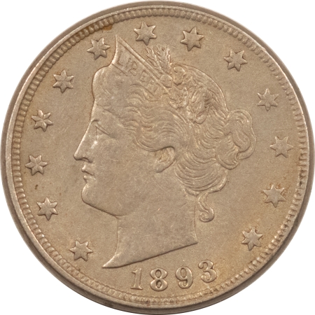 Liberty Nickels 1893 LIBERTY V NICKEL – NICE ORIGINAL HIGH GRADE EXAMPLE, SEMI-KEY DATE!
