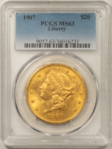 $20 1907 $20 LIBERTY GOLD – PCGS MS-63, FLASHY CHOICE FINAL YEAR ISSUE!