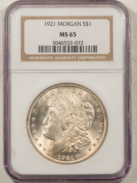 Morgan Dollars 1921 MORGAN DOLLAR – NGC MS-65, FLASHY GEM!