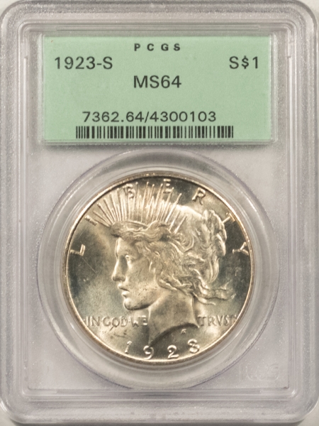 New Certified Coins 1923-S PEACE DOLLAR-PCGS MS-64, LOOKS 64+++, PREMIUM QUALITY, OLD GREEN HOLDER!