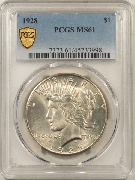 New Certified Coins 1928 PEACE DOLLAR – PCGS MS-61, FRESH KEY-DATE, LOOKS CHOICE!