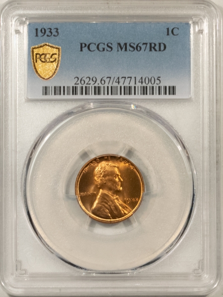 Lincoln Cents (Wheat) 1933 LINCOLN CENT – PCGS MS-67 RD, SUPERB GEM!