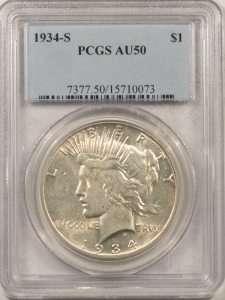 New Certified Coins 1934-S PEACE DOLLAR – PCGS AU-50, GREAT LUSTER, KEY-DATE!