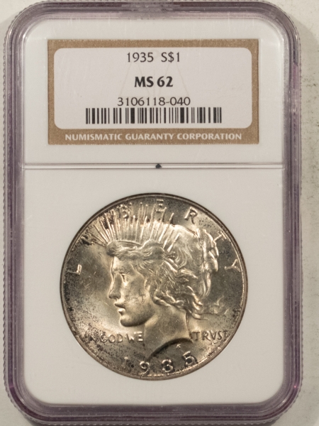 New Certified Coins 1935 PEACE DOLLAR – NGC MS-62, ORIGINAL, LUSTROUS