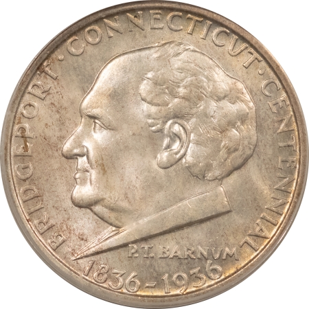New Certified Coins 1936 BRIDGEPORT COMMEMORATIVE HALF DOLLAR – PCGS MS-64, OLD GREEN HOLDER, PQ+!