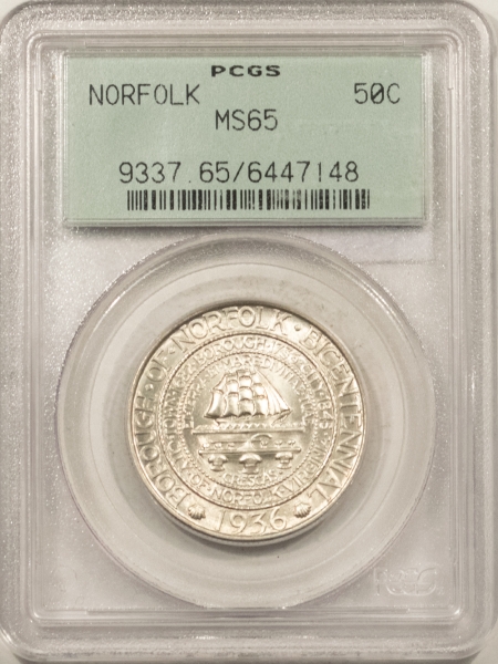 New Certified Coins 1936 NORFOLK COMMEMORATIVE HALF DOLLAR – PCGS MS-65, OLD GREEN HOLDER & PQ+!