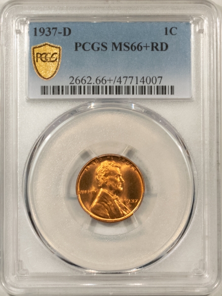 Lincoln Cents (Wheat) 1937-D LINCOLN CENT – PCGS MS-66+ RD, WAS 67 CAC, PREMIUM QUALITY++