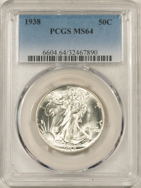 New Certified Coins 1938 WALKING LIBERTY HALF DOLLAR – PCGS MS-64, BLAST WHITE & PREMIUM QUALITY!