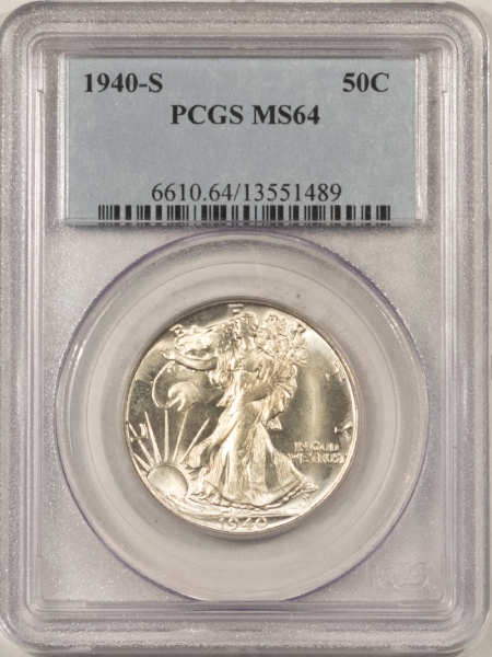New Certified Coins 1940-S WALKING LIBERTY HALF DOLLAR – PCGS MS-64, PREMIUM QUALITY, BLAST WHITE!