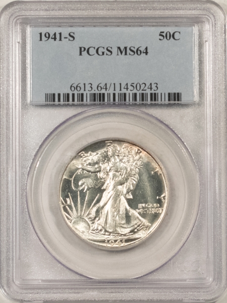 New Certified Coins 1941-S WALKING LIBERTY HALF DOLLAR – PCGS MS-64, LOOKS GEM! PREMIUM QUALITY!