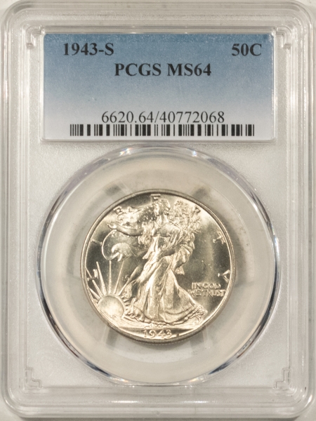 New Certified Coins 1943-S WALKING LIBERTY HALF DOLLAR – PCGS MS-64 BLAST WHITE
