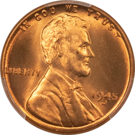 Lincoln Cents (Wheat) 1945-D LINCOLN CENT – PCGS MS-67 RD, WAS CAC! PREMIUM QUALITY+!