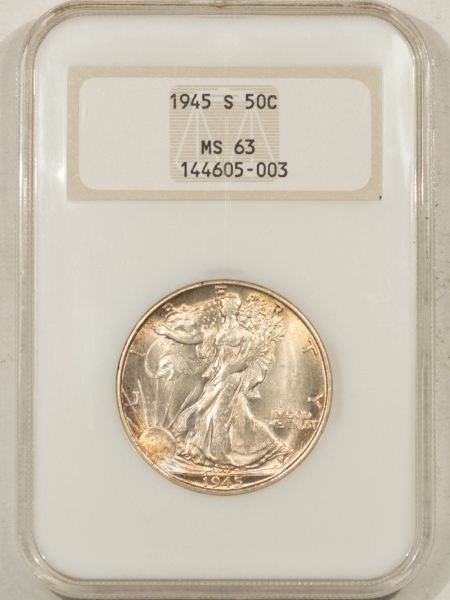 New Certified Coins 1945-S WALKING LIBERTY HALF DOLLAR – NGC MS-63, FATTY! PREMIUM QUALITY!