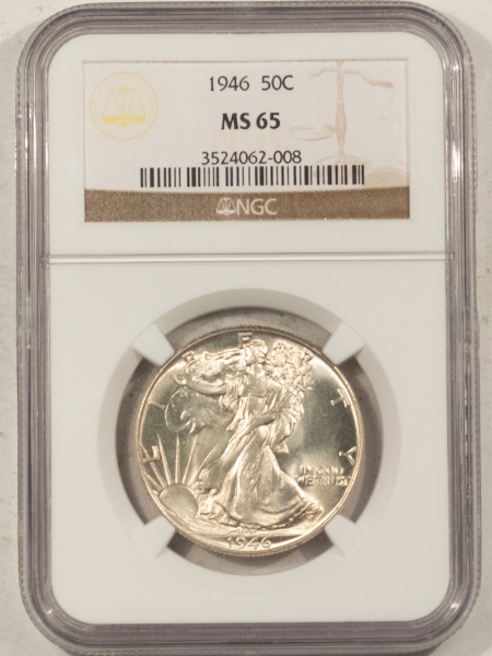 New Certified Coins 1946 WALKING LIBERTY HALF DOLLAR – NGC MS-65, PQ GEM! 66+ QUALITY!