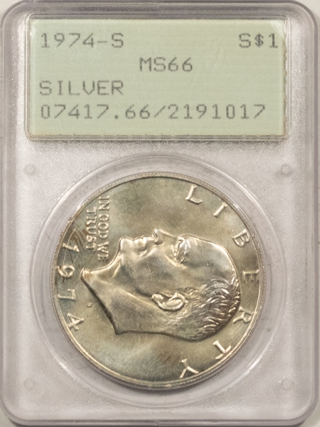 Eisenhower Dollars 1974-S EISENHOWER DOLLAR – PCGS MS-66, RATTLER, PREMIUM QUALITY!