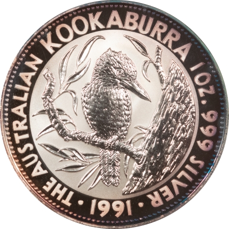 Bullion 1991 $5 AUSTRALIA KOOKABURRA, 1 OZ .999 SILVER, KM-138 – PCGS MS-70 PRETTY!