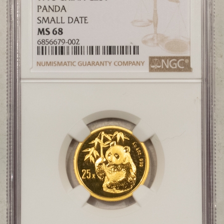 New Store Items 1995 CHINA .999 25 YUAN 1/4 OZ GOLD PANDA SMALL DATE – NGC MS-68 PRISTINE, TOUGH