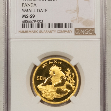 New Store Items 1998 CHINA .999 50 YUAN 1/2 OZ GOLD PANDA, SMALL DATE – NGC MS-69 RARE KEY-DATE!