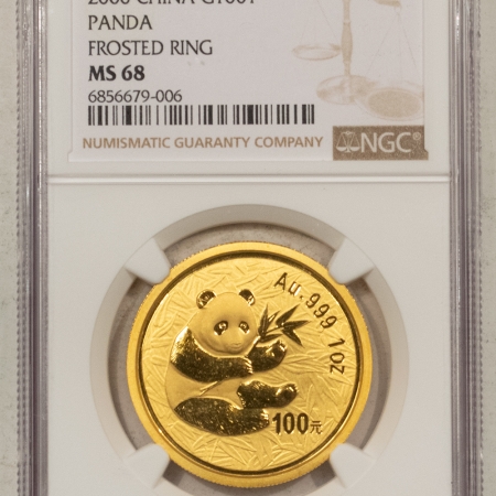 New Store Items 2000 CHINA .999 100 YUAN 1 OZ GOLD PANDA, FROSTED RING – NGC MS-68, PRISTINE