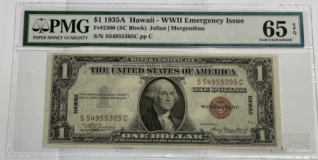 New Certified Coins 1935-A $1 HAWAII SILVER CERTIFICATE WWII EMERGENCY, FR-2300 PMG 65 EPQ GEM UNC