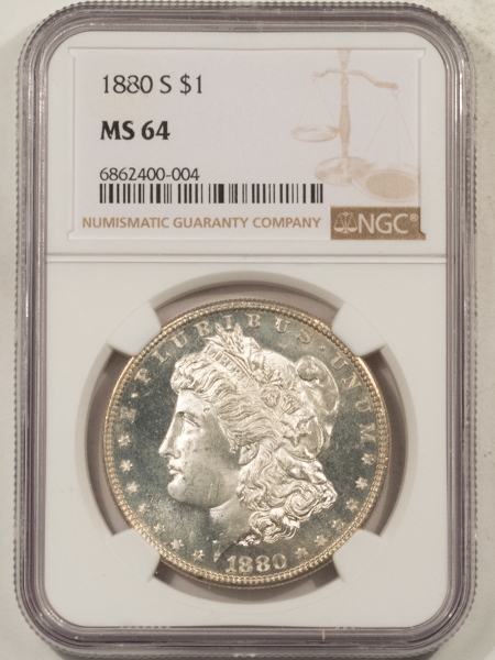 Morgan Dollars 1880-S MORGAN DOLLAR – NGC MS-64, FRESH WHITE & PREMIUM QUALITY!