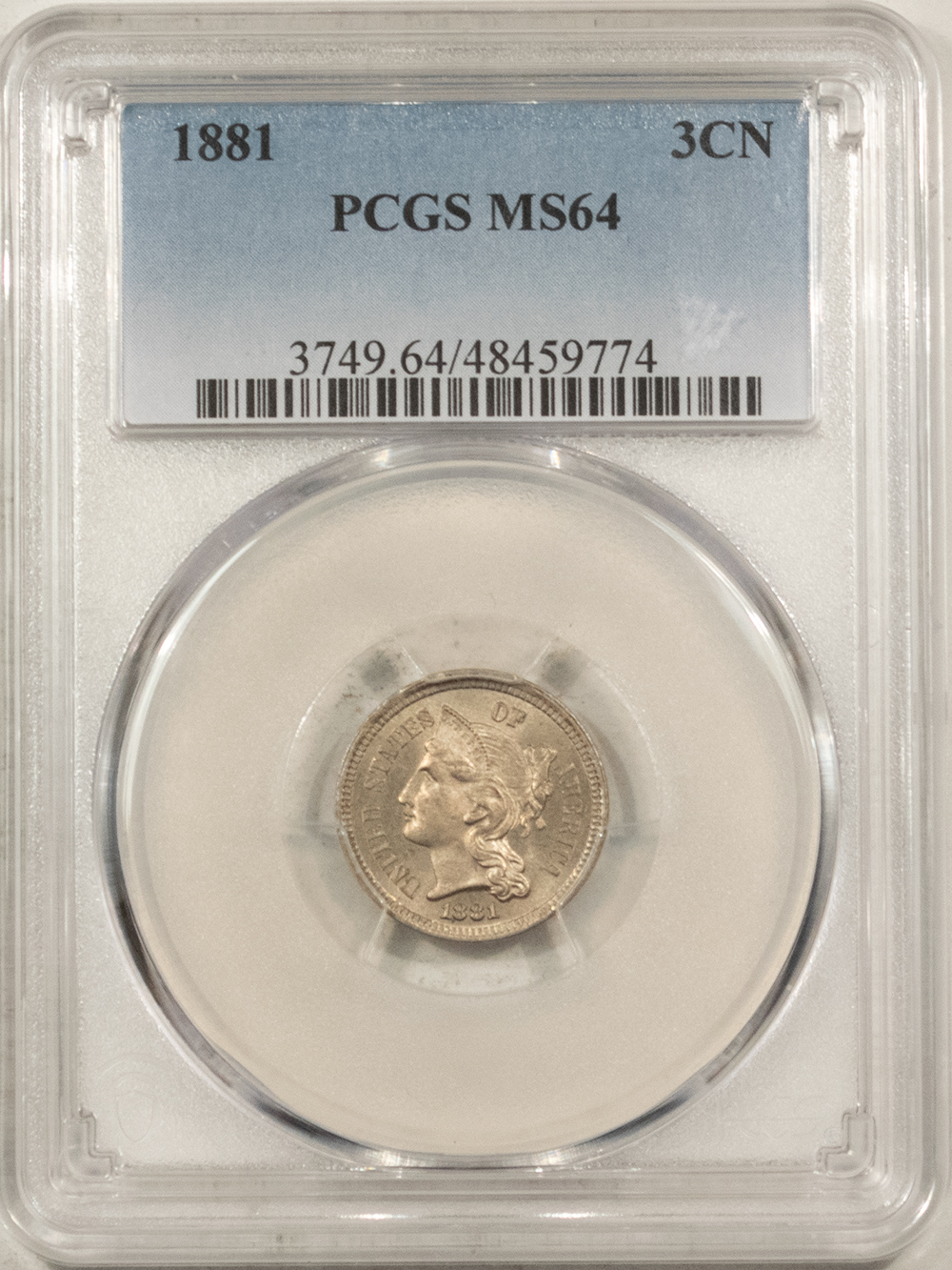 1881 THREE CENT NICKEL - PCGS MS-64, NICE! ORIGINAL! - The Reeded Edge, Inc