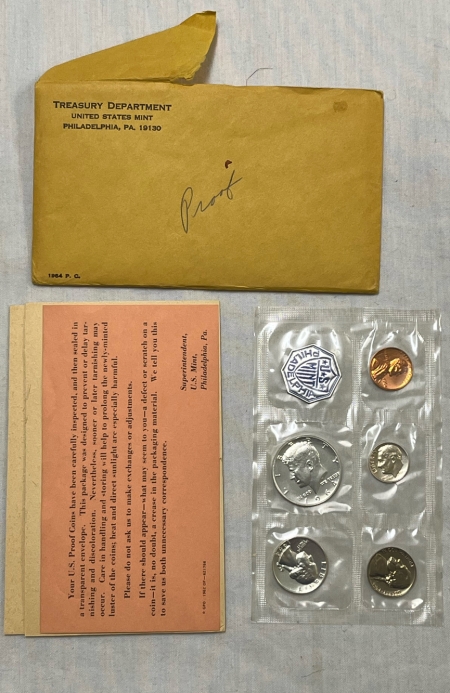 New Store Items 1964 U.S. 5 COIN SILVER PROOF SET W/ SCARCE ACCENTED HAIR KENNEDY 50C GEM IN OGP
