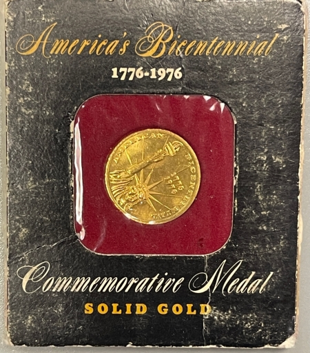 Exonumia 1976 U.S. BICENTENNIAL 10K GOLD MEDAL, 1.7 GRAMS GOLD, AMERICAN COIN CO, IN CASE