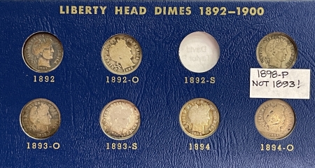 Barber Dimes 1892-1916 BARBER DIME 46 COIN PARTIAL SET, AG-VF, W/ SOME BETTER COINS, IN ALBUM
