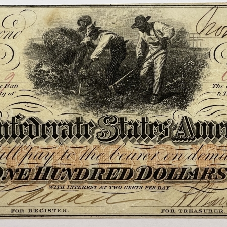 Confederate Notes NOV 20, 1862 T-41 CSA $100, BRIGHT & COLORFUL VF; POPULAR CONFEDERATE BANK NOTE!