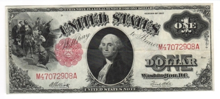 Large U.S. Notes 1917 $1 UNITED STATES NOTE “LEGAL TENDER”, FR-38, CHOICE & HIGH-GRADE; EMBOSSED!