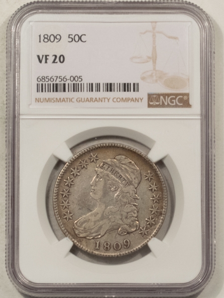 Early Halves 1809 CAPPED BUST HALF DOLLAR – NGC VF-20, NICE EARLY DATE!
