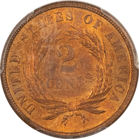 CAC Approved Coins 1865 TWO CENT PIECE – PCGS MS-65 RB, NEARLY RED! PREMIUM QUALITY GEM! CAC!