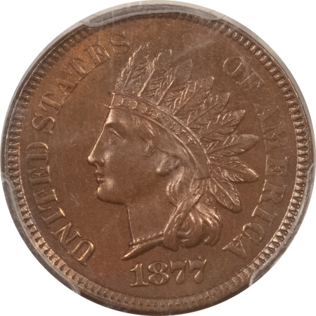 Indian 1877 INDIAN CENT – PCGS MS-62 BN, SMOOTH BROWN & LOOKS CHOICE, A PQ KEY-DATE!