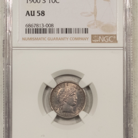 New Store Items 1900-S BARBER DIME – NGC AU-58