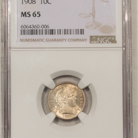 New Store Items 1908 BARBER DIME – NGC MS-65