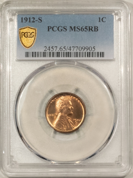 Lincoln Cents (Wheat) 1912-S LINCOLN CENT – PCGS MS-65 RB, BLAZING RED OBVERSE! PREMIUM QUALITY!