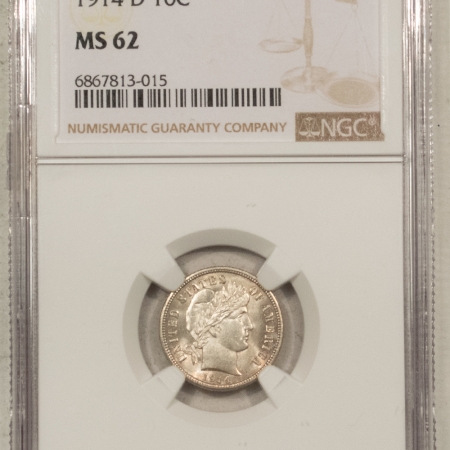 New Store Items 1914-D BARBER DIME – NGC MS-62, FRESH!