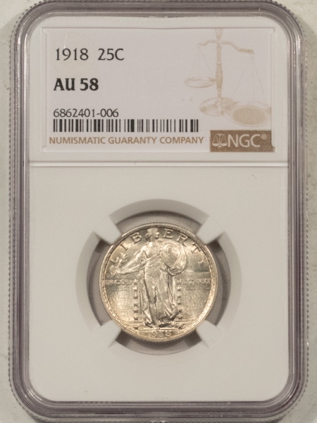 New Certified Coins 1918 STANDING LIBERTY QUARTER – NGC AU-58, PREMIUM QUALITY! LOOKS BU!