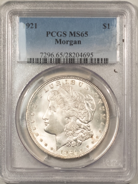Morgan Dollars 1921 MORGAN DOLLAR – PCGS MS-65, BLAST WHITE GEM! PREMIUM QUALITY!